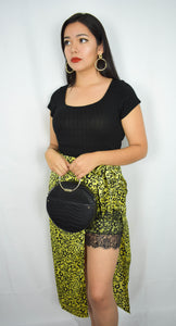 Lace Leopard Midi Yellow Wrap Skirt