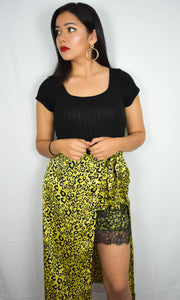 Lace Leopard Midi Yellow Wrap Skirt