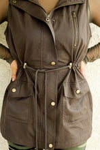 Load image into Gallery viewer, Snap Back Utility Hooded Vest In Dark Olive